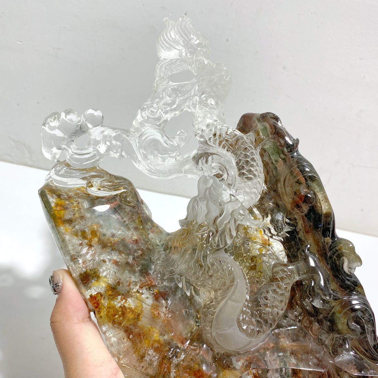 Unique Garden Quartz Chinese Dragon Carving Home Decor