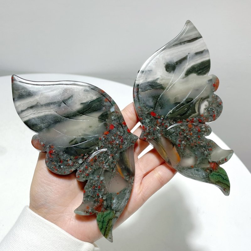 Africa Blood Stone Butterfly Wing Carving With Stand - Wholesale Crystals