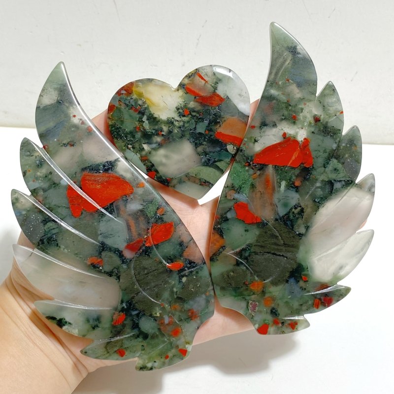 Africa Blood Stone Heart Wing Carving With Stand -Wholesale Crystals