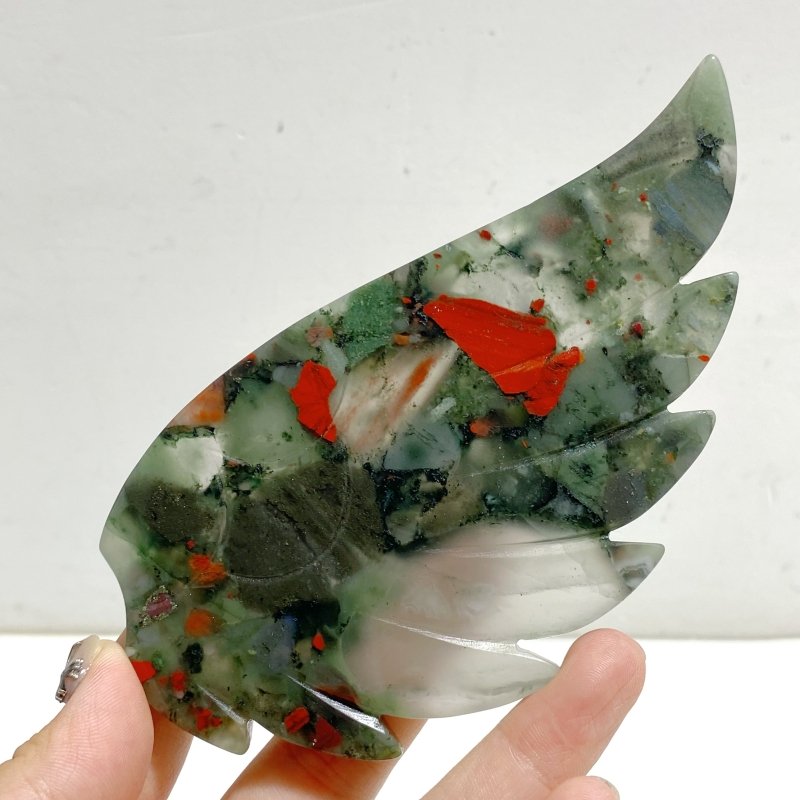 Africa Blood Stone Heart Wing Carving With Stand -Wholesale Crystals
