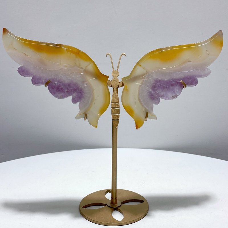 Agate Mixed Amethyst Butterfly Wing Carving With Stand - Wholesale Crystals