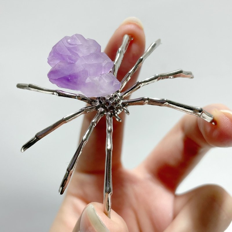 Amethyst Cluster Sphere Spider Ornament Handmade Alloy Spider Wholesale - Wholesale Crystals