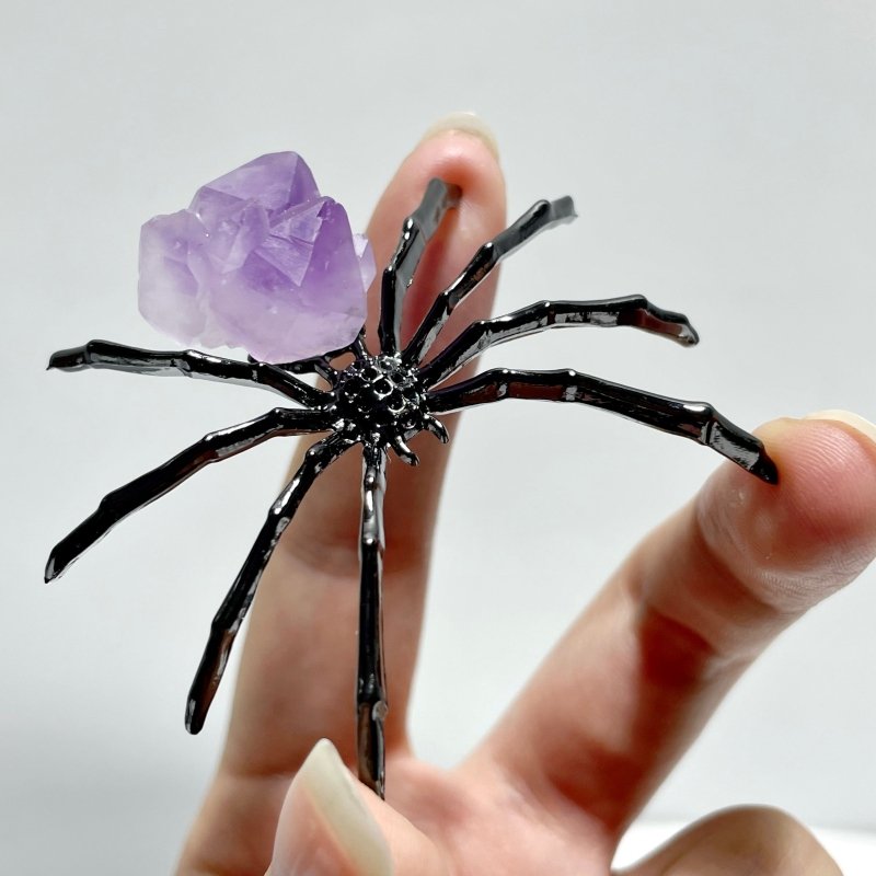 Amethyst Cluster Sphere Spider Ornament Handmade Alloy Spider Wholesale - Wholesale Crystals