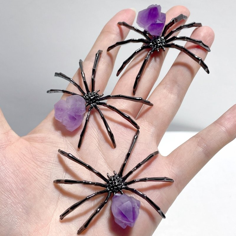 Amethyst Cluster Sphere Spider Ornament Handmade Alloy Spider Wholesale - Wholesale Crystals