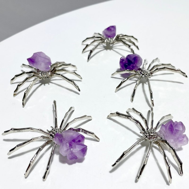 Amethyst Cluster Sphere Spider Ornament Handmade Alloy Spider Wholesale - Wholesale Crystals