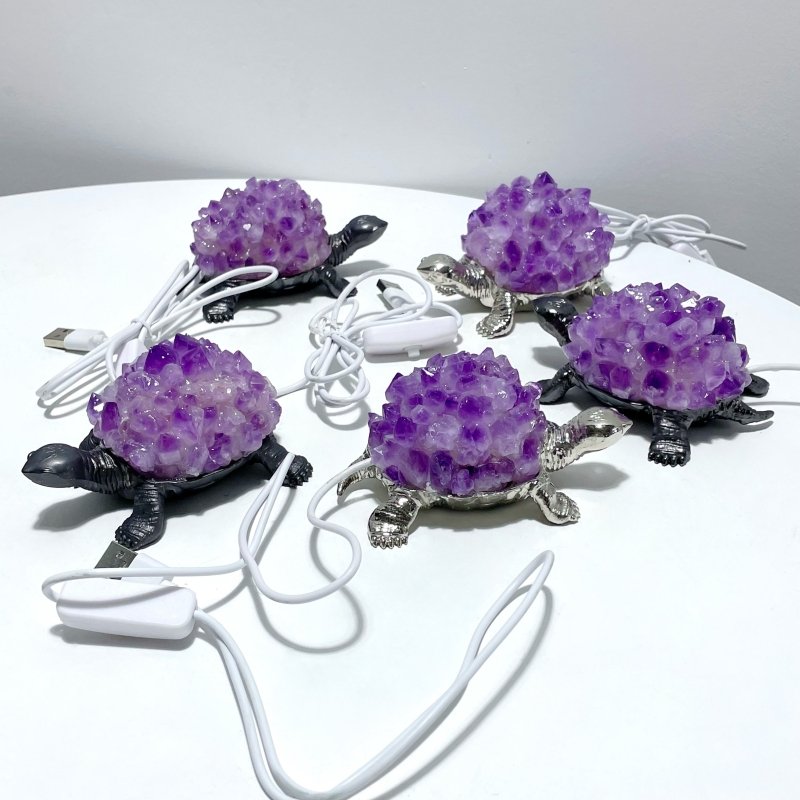 Amethyst Cluster Turtle LED Table Lamp Decorations - Wholesale Crystals