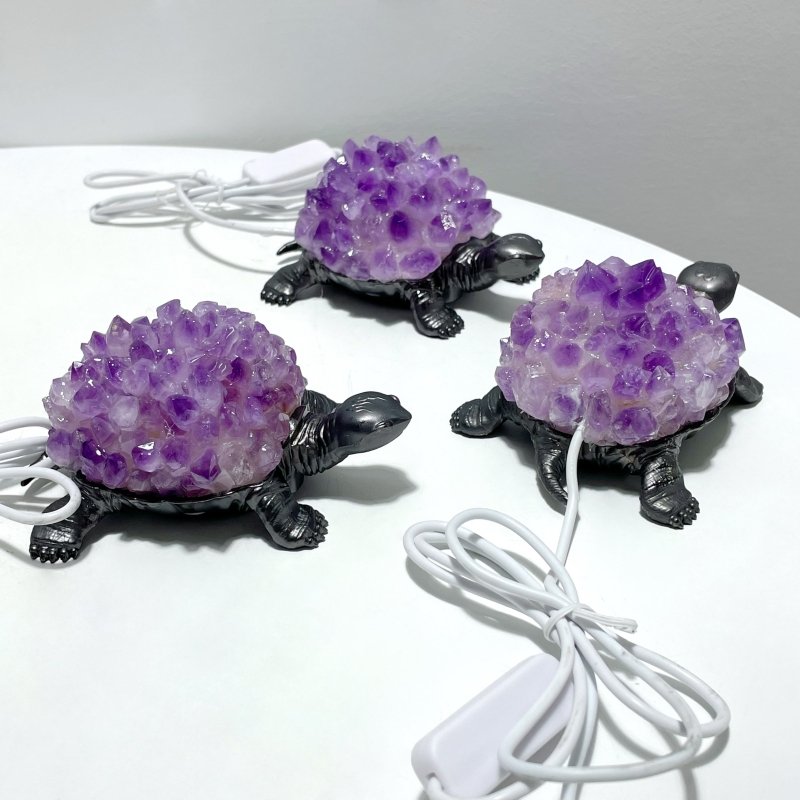 Amethyst Cluster Turtle LED Table Lamp Decorations - Wholesale Crystals