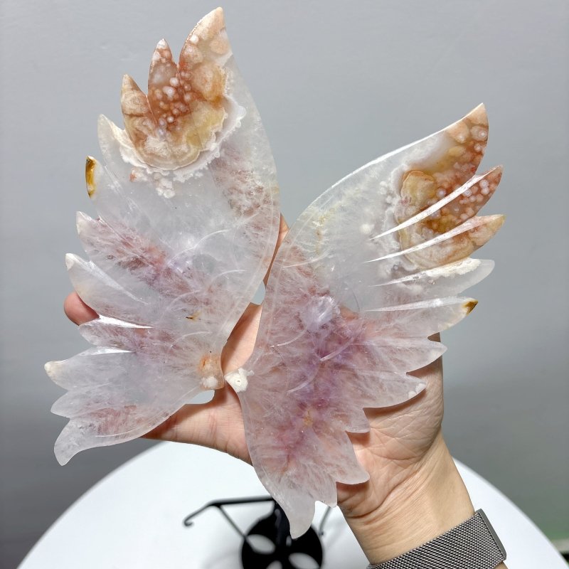 Amethyst Mixed Agate Angel Wing Carving With Stand - Wholesale Crystals