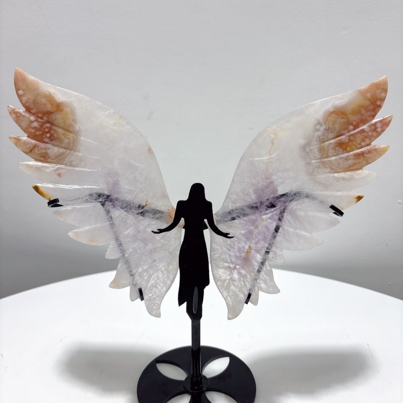 Amethyst Mixed Agate Angel Wing Carving With Stand - Wholesale Crystals