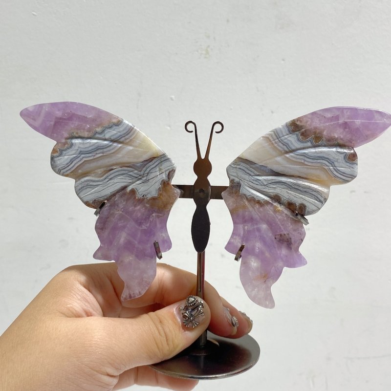 Amethyst Mixed Stripe Agate Butterfly Wing Carving With Stand Wholesale -Wholesale Crystals