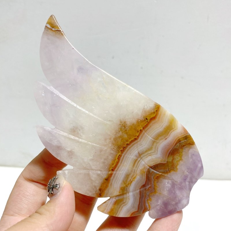Amethyst Mixed Stripe Agate Heart Wing Carving With Stand -Wholesale Crystals