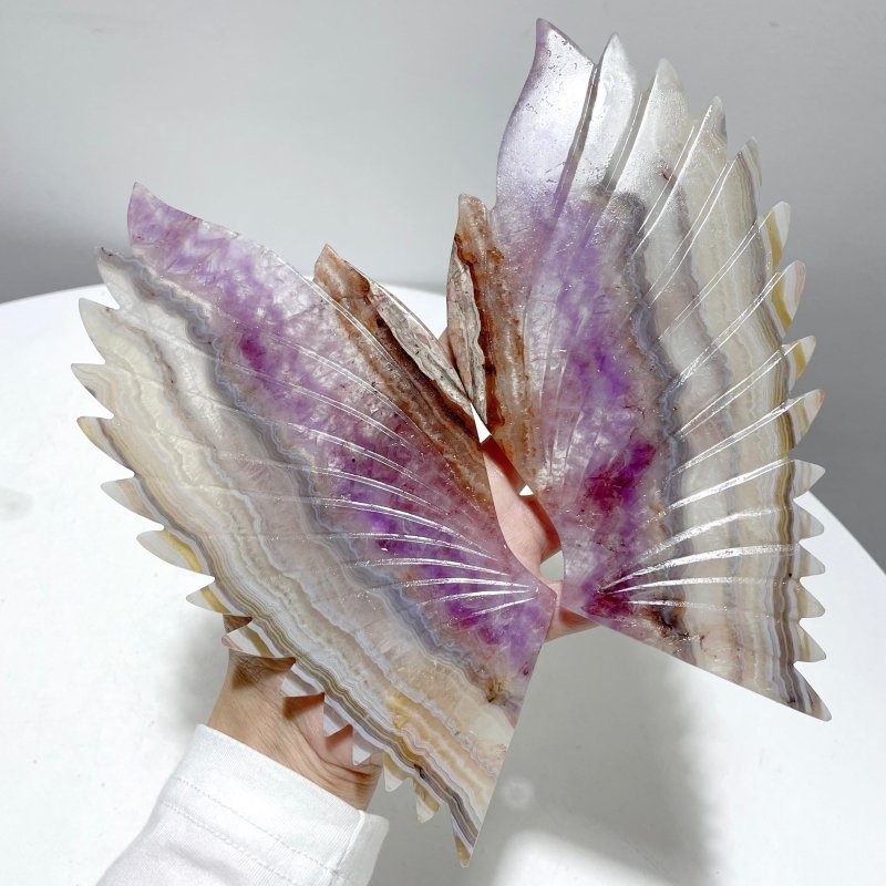 Amethyst Mixed Striped Agate Angel Wing Carving With Stand - Wholesale Crystals