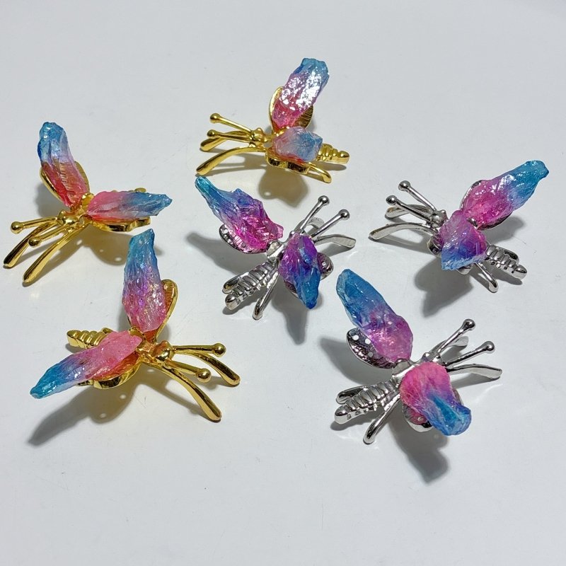 Aura Blue Pink Green Amethyst Dragonfly Carving Wholesale - Wholesale Crystals