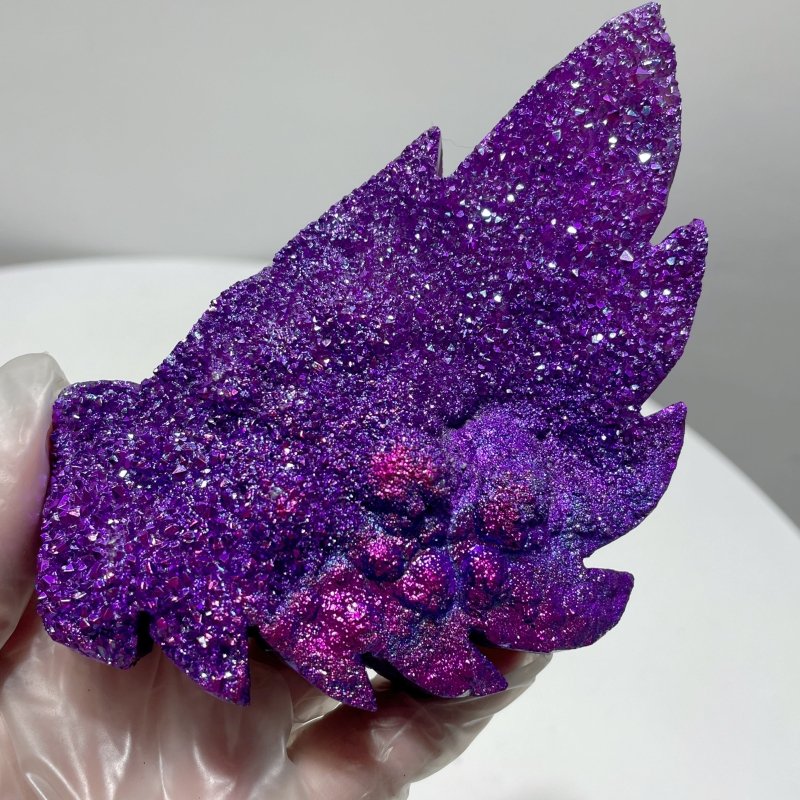 Aura Quartz Cluster Demon And Angel Wing Carving With Stand - Wholesale Crystals