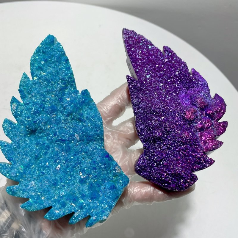 Aura Quartz Cluster Demon And Angel Wing Carving With Stand - Wholesale Crystals