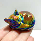 Aura Silver Sheen Obsidian Sleeping Cat Carving Wholesale - Wholesale Crystals