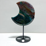 Unique Large Ocean Jasper Moon Carving With Stand