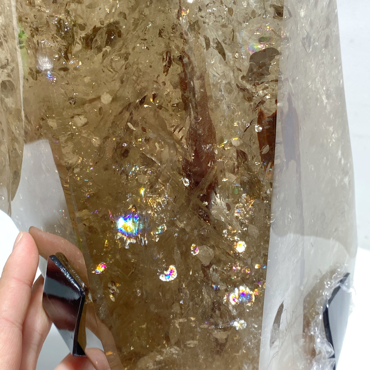Unique Smoky Quartz Point With Rainbow With Stand