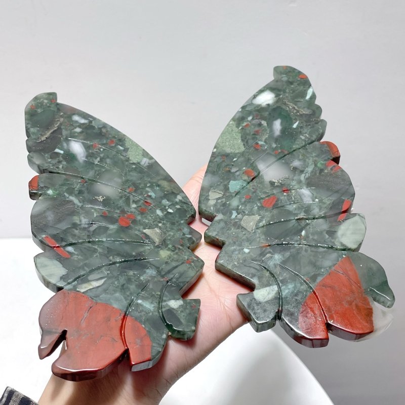 Beautiful Africa Blood Stone Butterfly Wing Carving With Stand - Wholesale Crystals