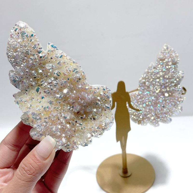 Beautiful Aura Quartz Cluster Angel Wing Carving With Stand - Wholesale Crystals