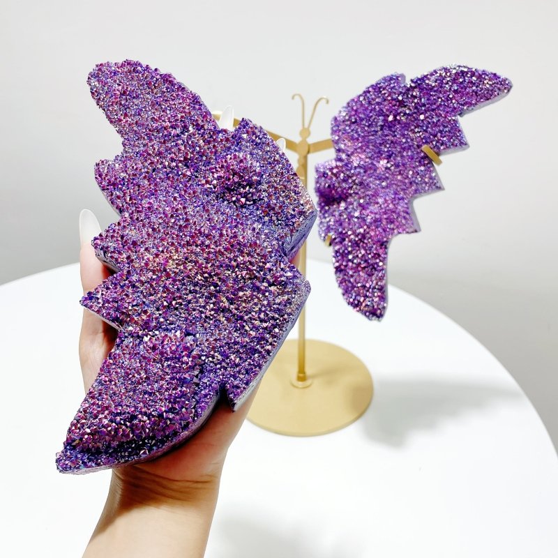 Beautiful Aura Quartz Cluster Butterfly Wing With Stand - Wholesale Crystals