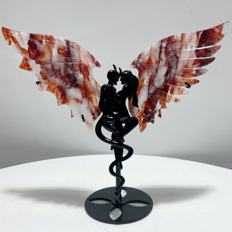 Beautiful Fire Quartz Demon And Angel Wing Carving With Stand - Wholesale Crystals