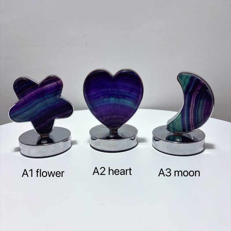 Beautiful Fluorite LED Table Lamp Flower Moon & Heart Shape - Wholesale Crystals