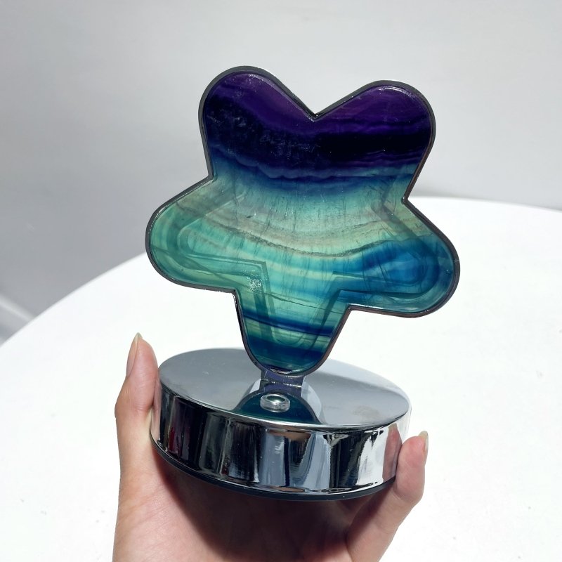 Beautiful Fluorite LED Table Lamp Flower Moon & Heart Shape - Wholesale Crystals