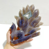 Beautiful Geode Druzy Agate Nine - tailed Fox Carving 1 - Wholesale Crystals