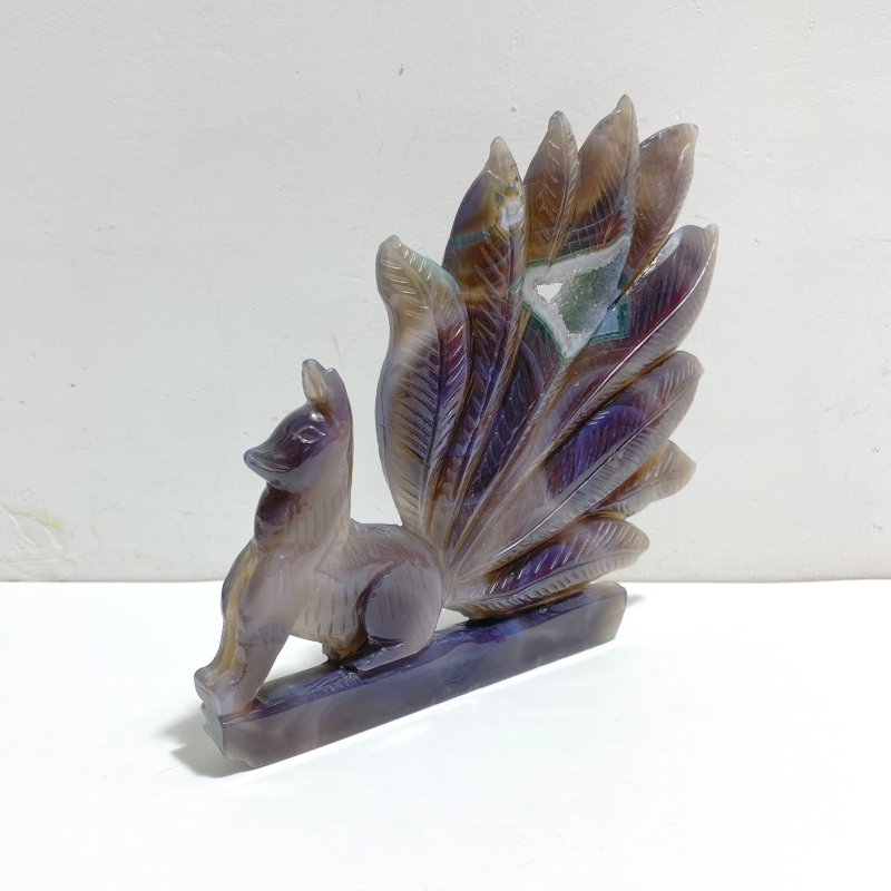 Beautiful Geode Druzy Agate Nine - tailed Fox Carving 1 - Wholesale Crystals