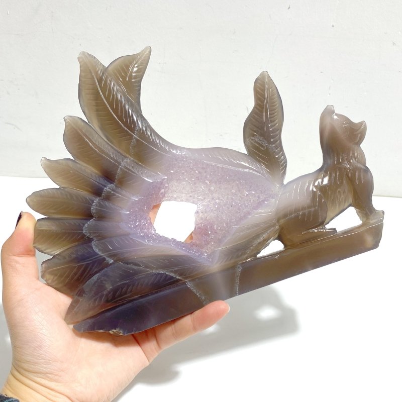 Beautiful Geode Druzy Agate Nine - tailed Fox Carving 5 - Wholesale Crystals