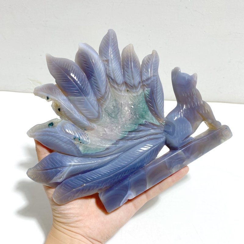 Beautiful Geode Druzy Agate Nine - tailed Fox Carving 8 - Wholesale Crystals