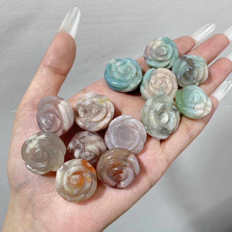 Beautiful Green Pink Sakura Flower Agate Flower Carving Wholesale - Wholesale Crystals