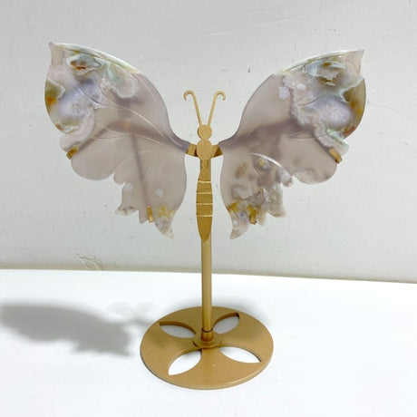Beautiful Green Sakura Flower Agate Butterfly Wing Carving With Stand -Wholesale Crystals