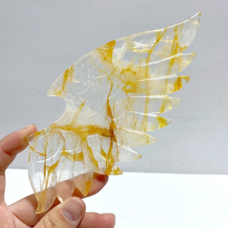 Beautiful Hematoid Quartz Golden Fire Quartz Demon And Angel Wing Carving With Stand - Wholesale Crystals