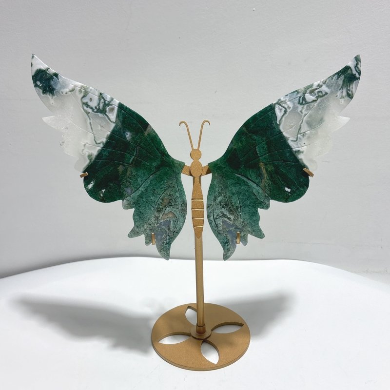 Beautiful Moss Agate Butterfly Wing With Stand - Wholesale Crystals