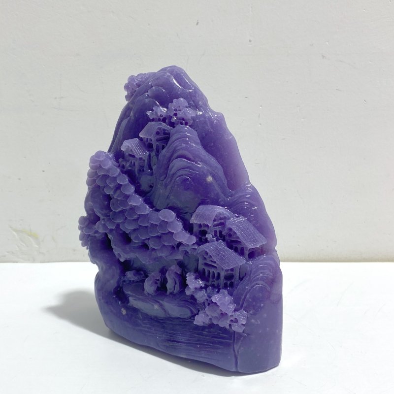 Beautiful Purple Jade Landscape Pavilion Carving 3 - Wholesale Crystals