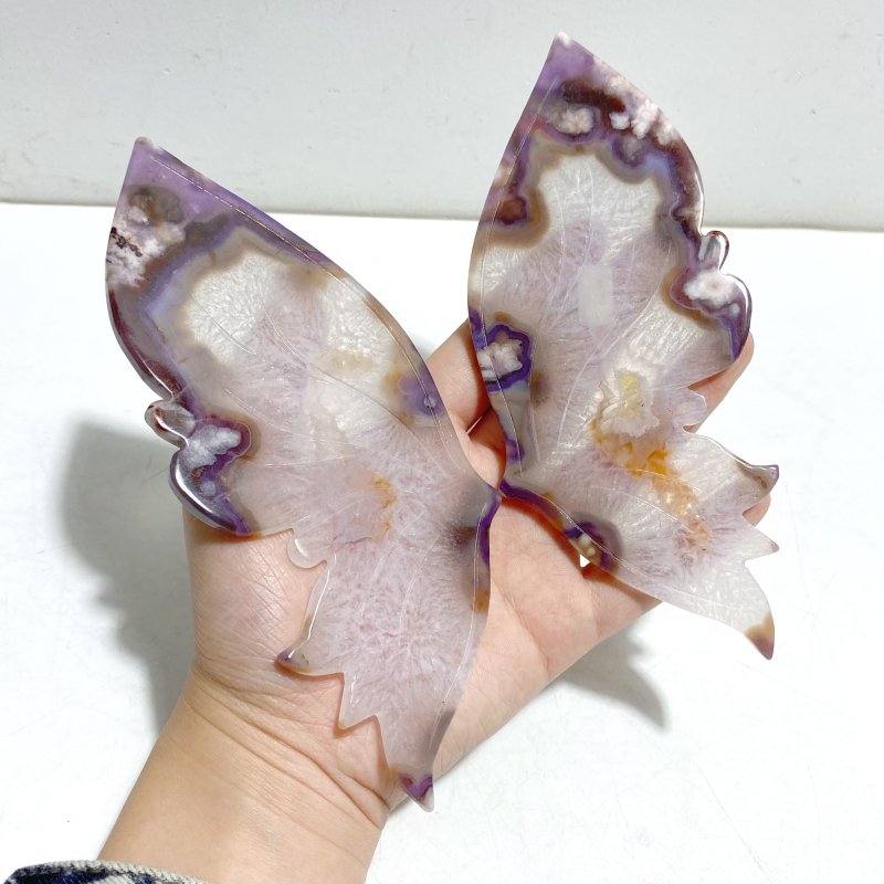 Beautiful Sakura Flower Agate Butterfly Wing Carving With Stand - Wholesale Crystals