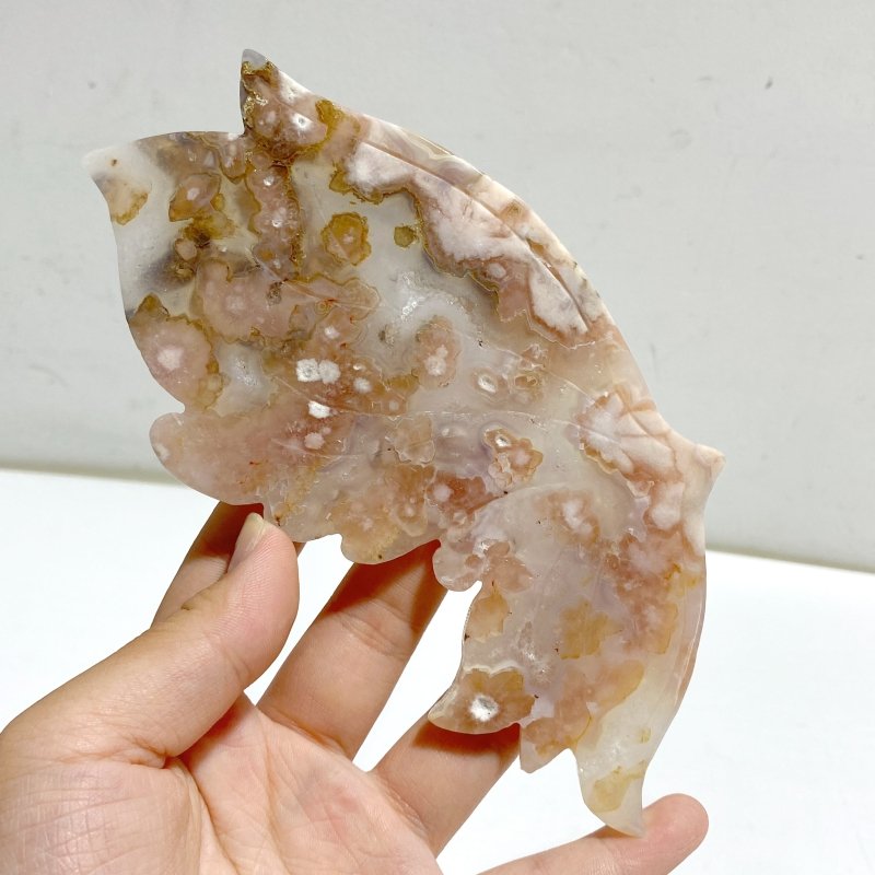 Beautiful Sakura Flower Agate Butterfly Wing Carving With Stand -Wholesale Crystals