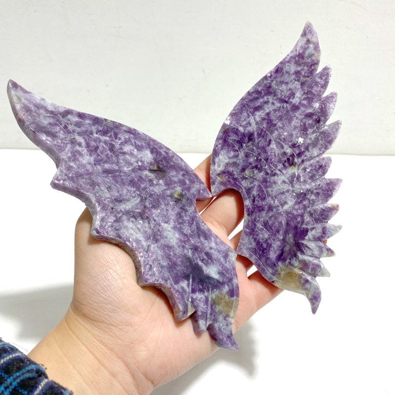 Beautiful Spark Lepidolite Demon And Angel Wing Carving With Stand - Wholesale Crystals