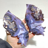 Beautiful Symmetric Purple Flower Agate Butterfly Wing Carving With Stand - Wholesale Crystals
