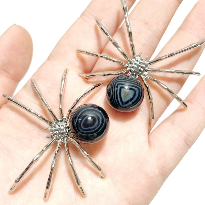 Black Agate Sphere Spider Ornament Handmade Alloy Spider Wholesale - Wholesale Crystals