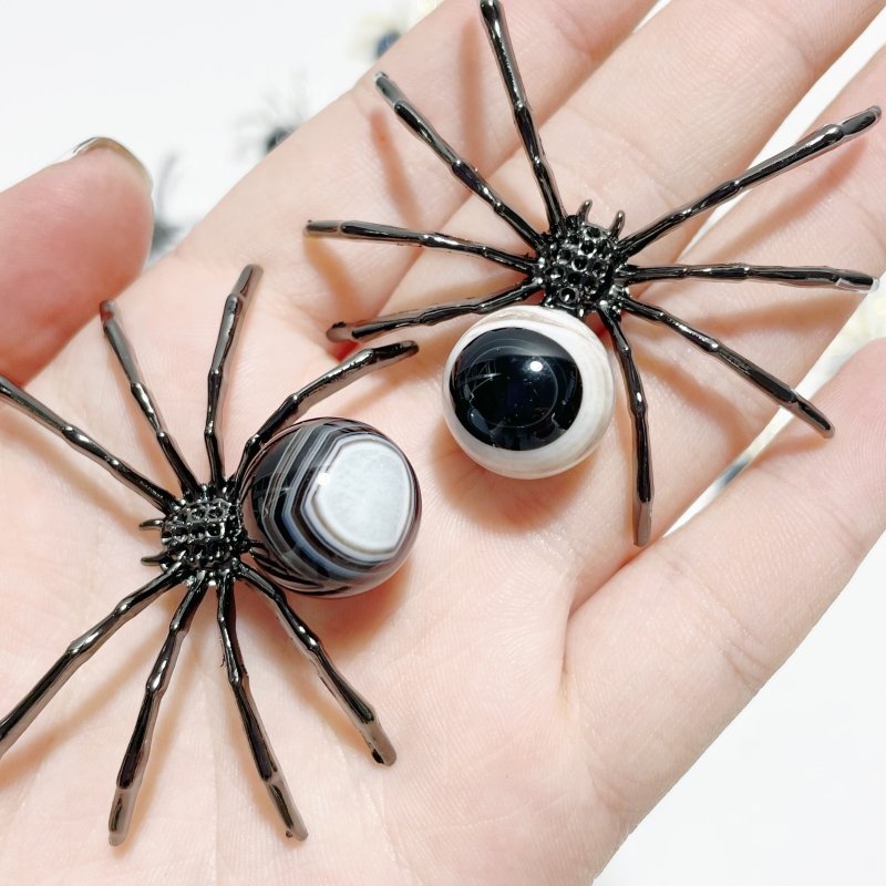 Black Agate Sphere Spider Ornament Handmade Alloy Spider Wholesale - Wholesale Crystals