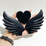 Black Obsidian Heart Wing Carving With Stand -Wholesale Crystals