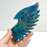 Blue Apatite Demon And Angel Wing Carving With Stand - Wholesale Crystals