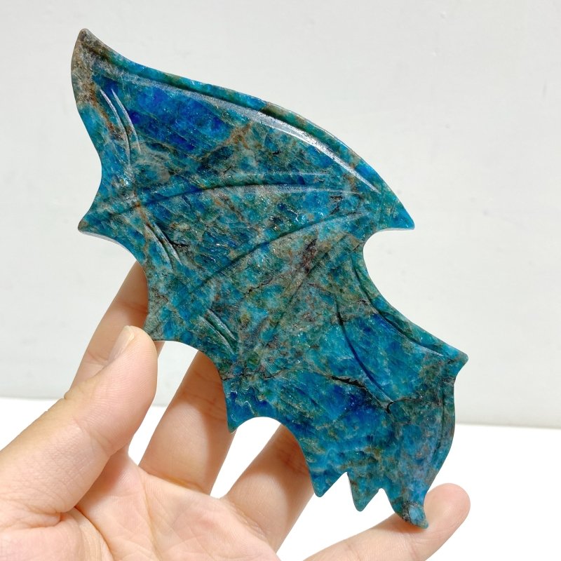 Blue Apatite Demon And Angel Wing Carving With Stand - Wholesale Crystals