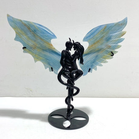 Blue Onyx Demon And Angel Wing Carving With Stand - Wholesale Crystals
