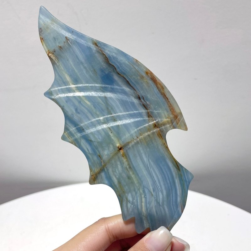 Blue Onyx Demon And Angel Wing Carving With Stand Ornament - Wholesale Crystals