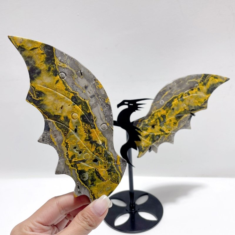 Bumble Bee Jasper Flying Dragon Wing With Stand - Wholesale Crystals