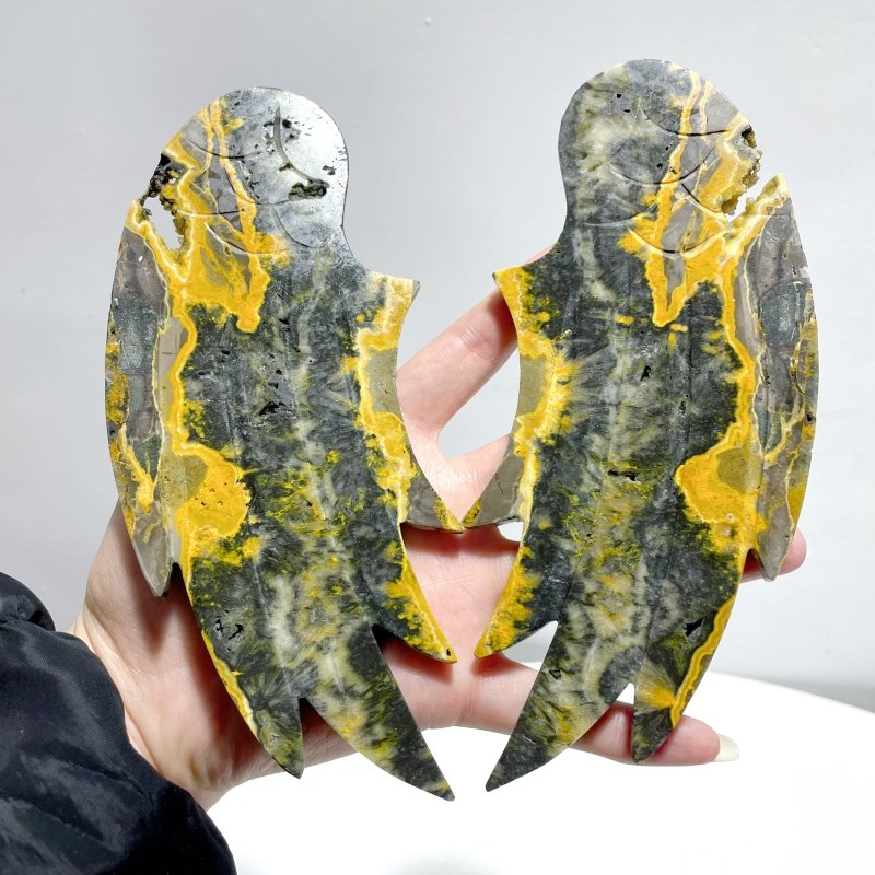 Bumble Bee Stone Jasper Angel Wing Carving With Stand - Wholesale Crystals